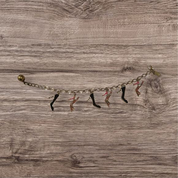 Kate Spade High Heel Stiletto Gold Tone Shoe Charm 9 inch Bracelet - Picture 2 of 3